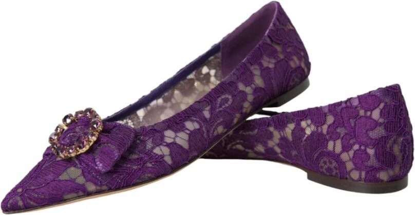 Dolce & Gabbana Paarse Kant Kristal Loafers Schoenen Purple Dames