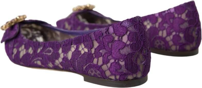 Dolce & Gabbana Paarse Kant Kristal Loafers Schoenen Purple Dames