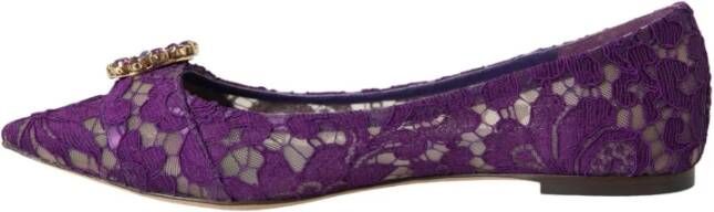 Dolce & Gabbana Paarse Kant Kristal Loafers Schoenen Purple Dames