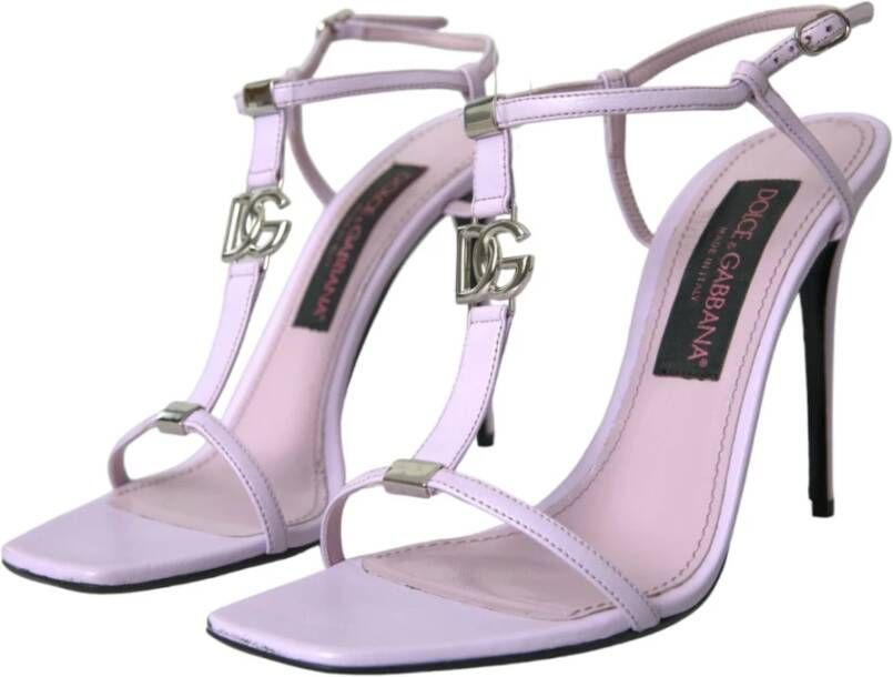 Dolce & Gabbana Paarse Leren Enkelband Hakken Sandalen Purple Dames