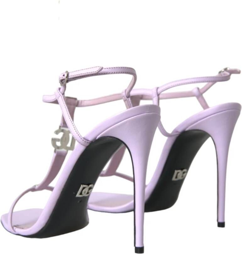 Dolce & Gabbana Paarse Leren Enkelband Hakken Sandalen Purple Dames