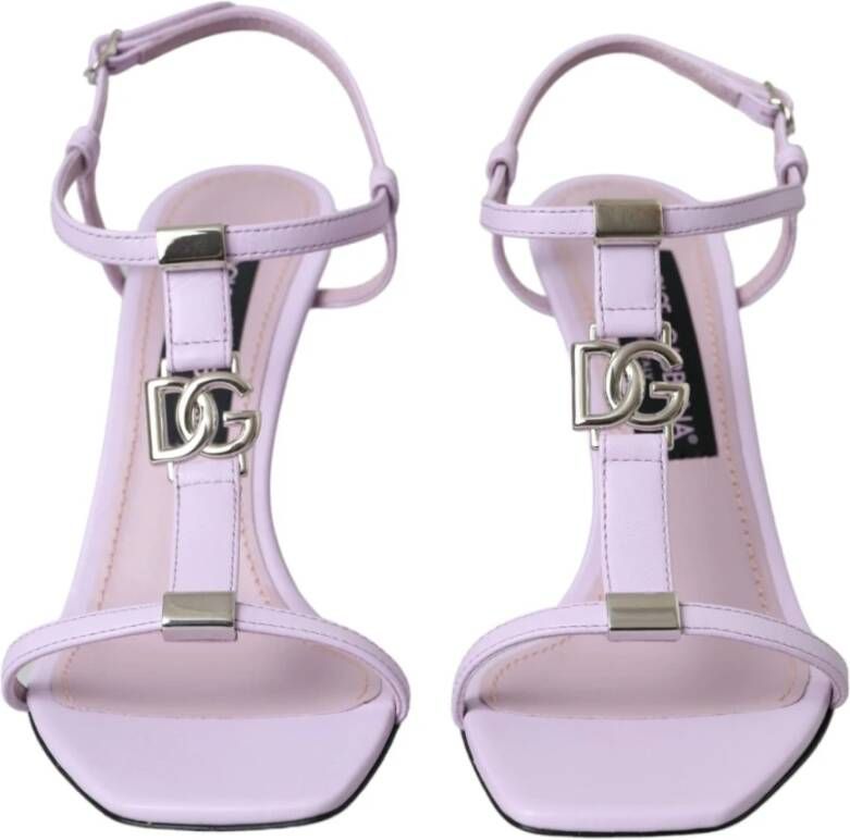 Dolce & Gabbana Paarse Leren Logo Enkelband Sandalen Purple Dames