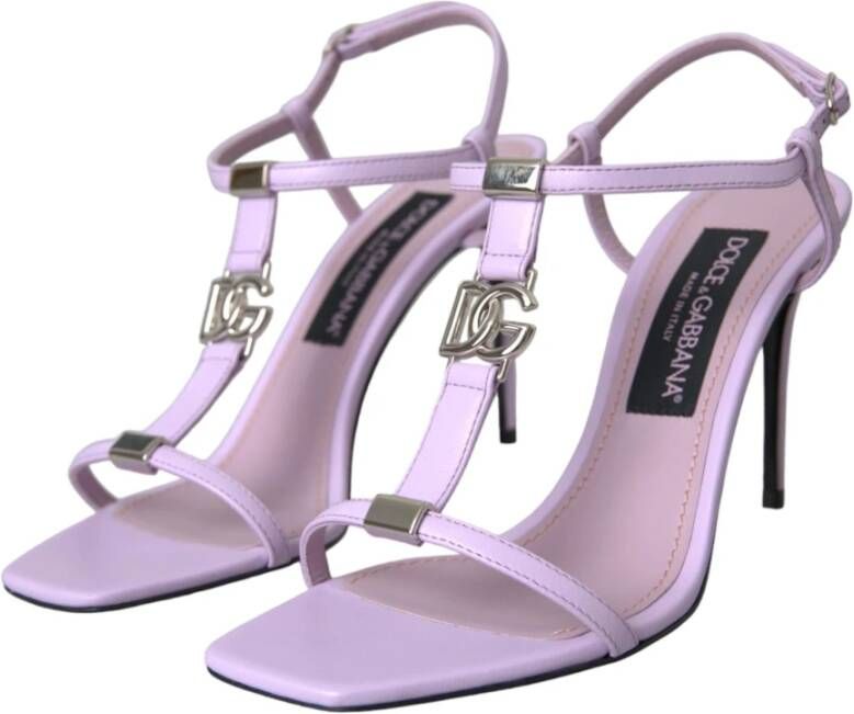 Dolce & Gabbana Paarse Leren Logo Enkelband Sandalen Purple Dames