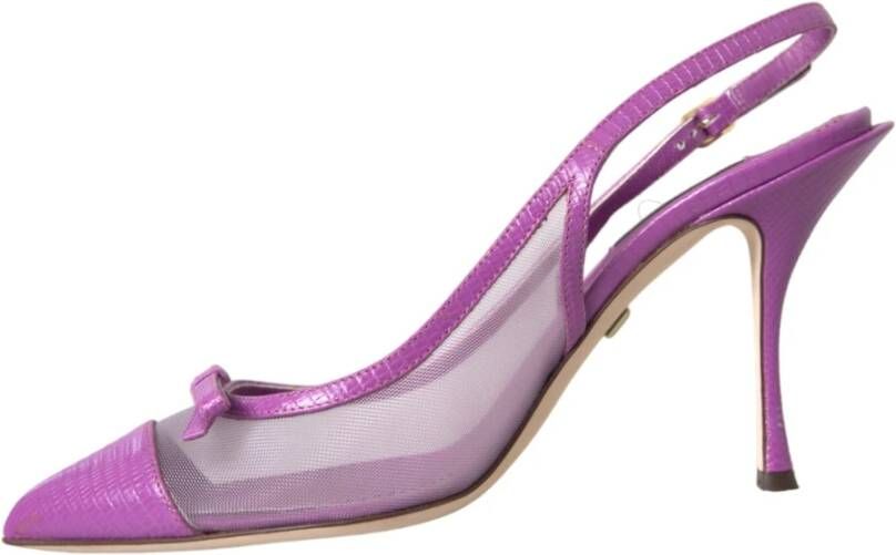 Dolce & Gabbana Paarse Leren Mesh Slingback Hakken Purple Dames