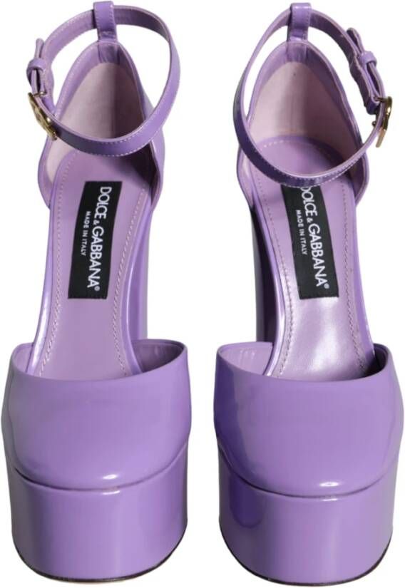 Dolce & Gabbana Paarse Leren Plateau Enkelband Sandalen Purple Dames