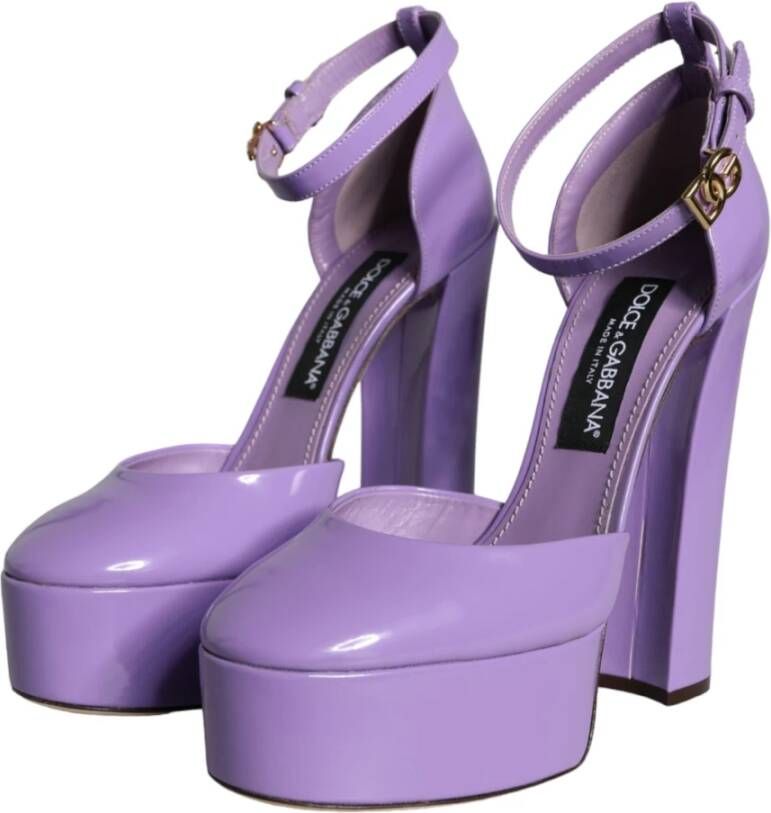 Dolce & Gabbana Paarse Leren Plateau Enkelband Sandalen Purple Dames