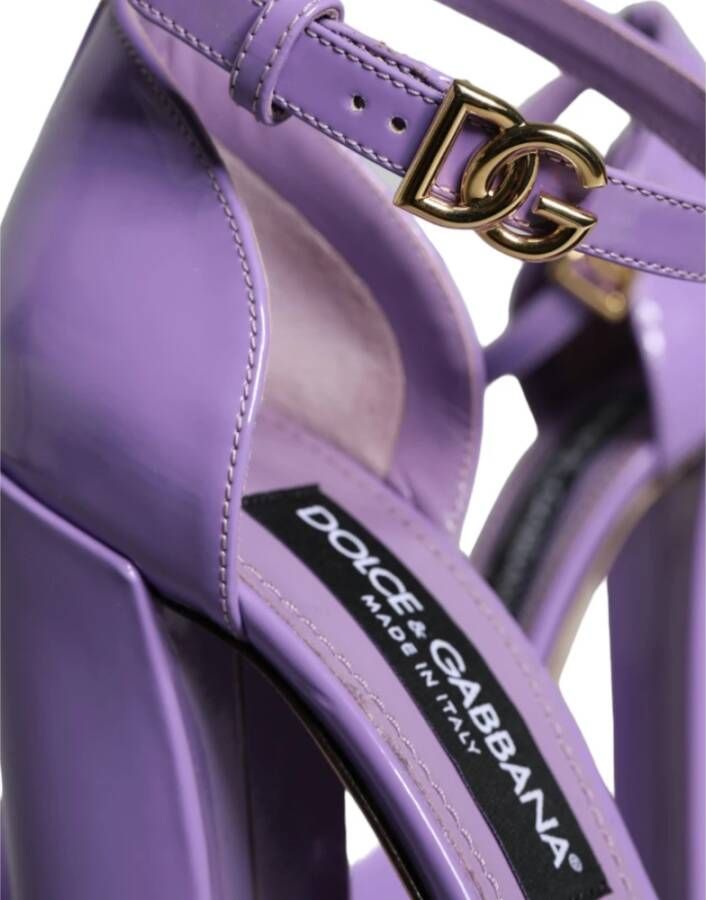 Dolce & Gabbana Paarse Leren Plateau Enkelband Sandalen Purple Dames