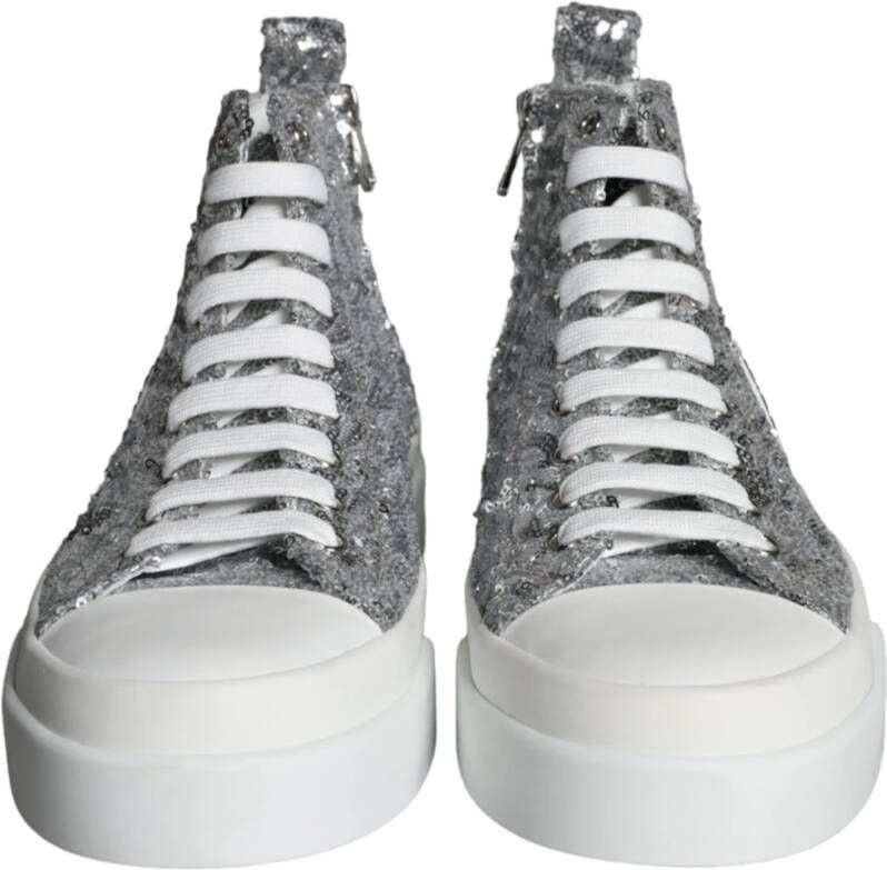 Dolce & Gabbana Pailletten High Top Sneakers Zilver Wit Gray Heren