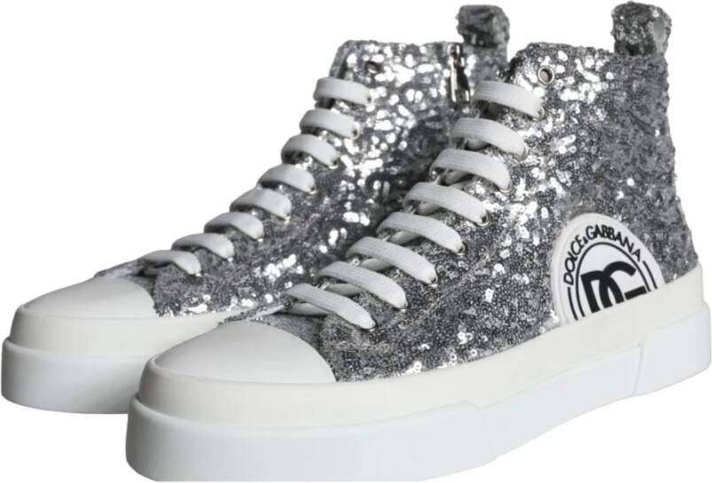 Dolce & Gabbana Pailletten High Top Sneakers Zilver Wit Gray Heren