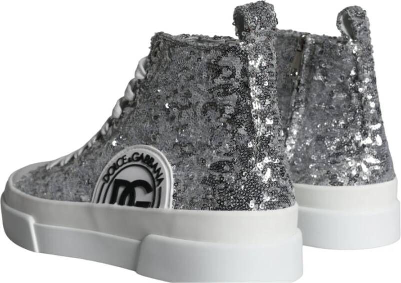 Dolce & Gabbana Pailletten High Top Sneakers Zilver Wit Gray Heren