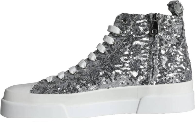 Dolce & Gabbana Pailletten High Top Sneakers Zilver Wit Gray Heren