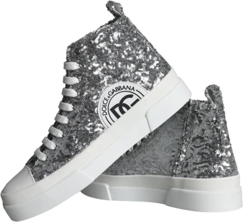 Dolce & Gabbana Pailletten High Top Sneakers Zilver Wit Gray Heren