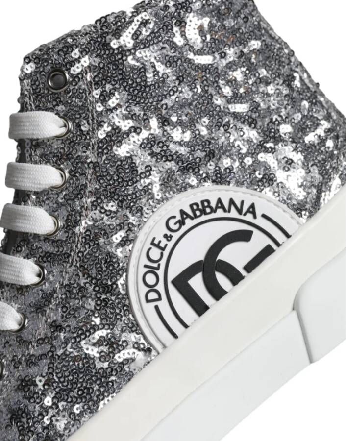 Dolce & Gabbana Pailletten High Top Sneakers Zilver Wit Gray Heren