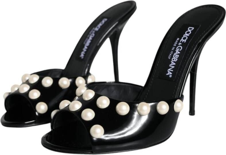 Dolce & Gabbana Parel versierde leren insteek sandalen Black Dames