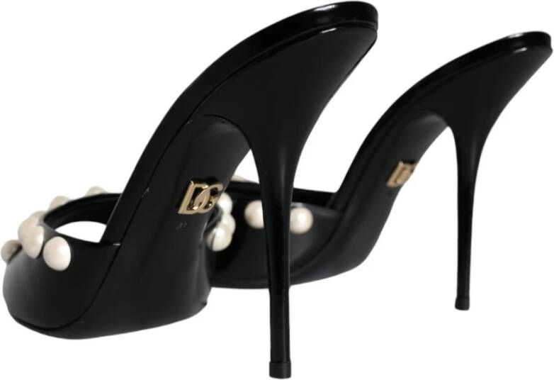 Dolce & Gabbana Parel versierde leren insteek sandalen Black Dames