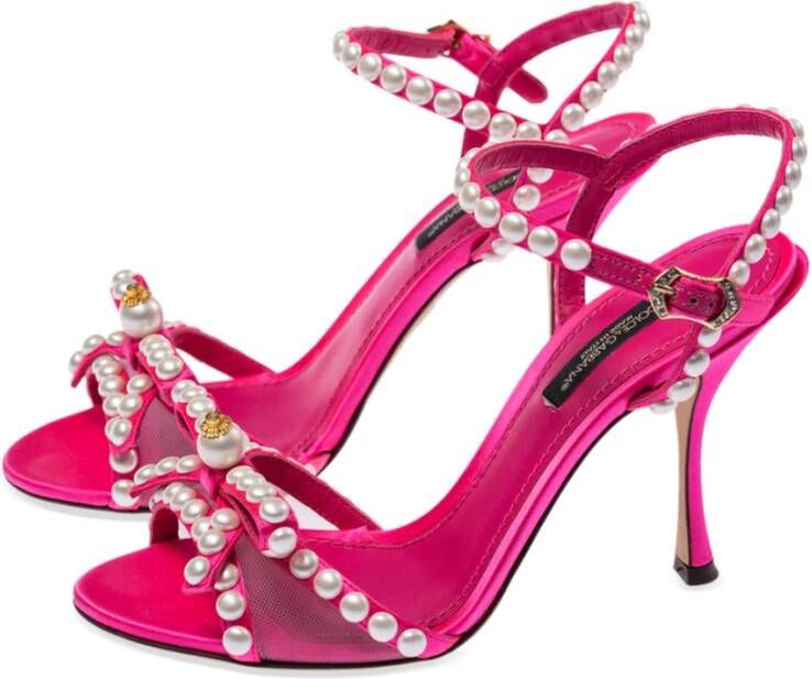 Dolce & Gabbana Parel Versierde Leren Sandalen Pink Dames