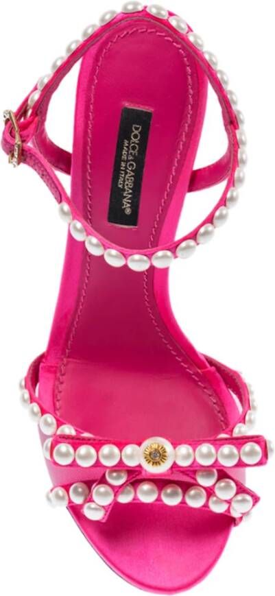 Dolce & Gabbana Parel Versierde Leren Sandalen Pink Dames