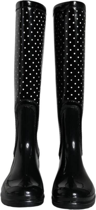 Dolce & Gabbana Polka Dot Rubber Kniehoge Laarzen Black Dames