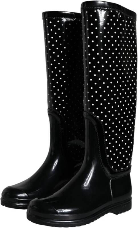 Dolce & Gabbana Polka Dot Rubber Kniehoge Laarzen Black Dames