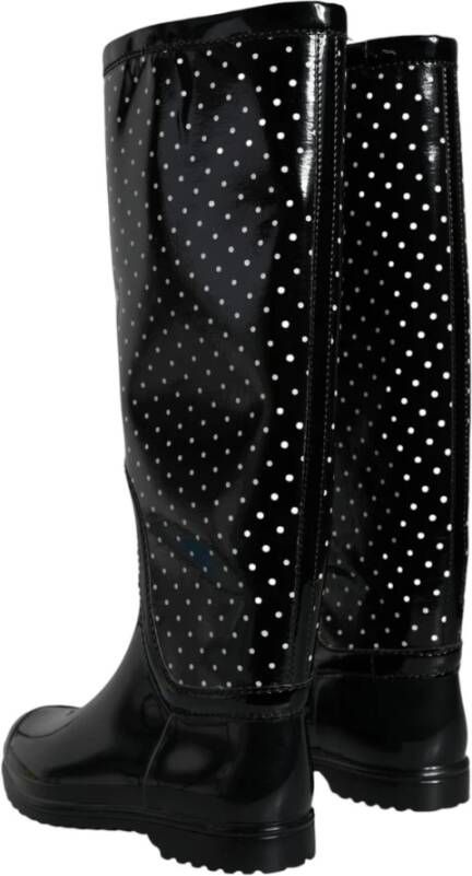 Dolce & Gabbana Polka Dot Rubber Kniehoge Laarzen Black Dames