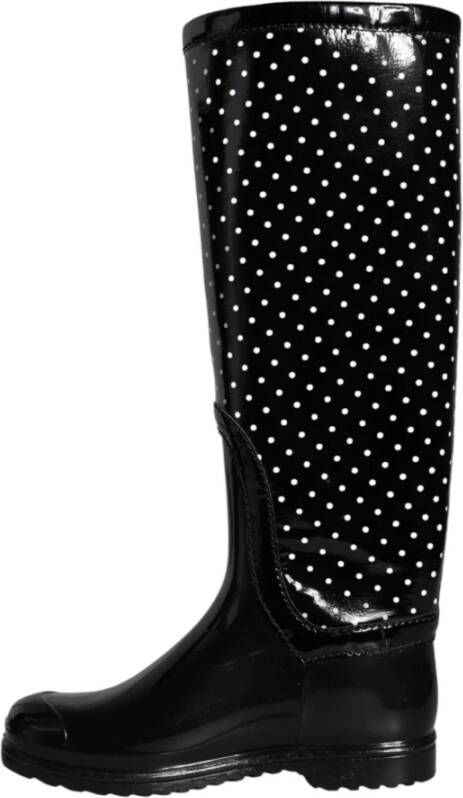 Dolce & Gabbana Polka Dot Rubber Kniehoge Laarzen Black Dames