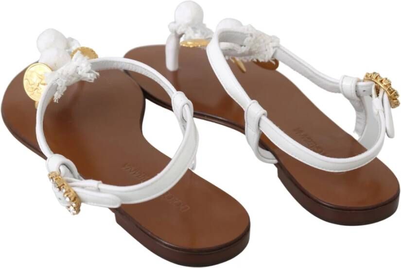 Dolce & Gabbana Pom Enkelband Platte Schoenen White Dames