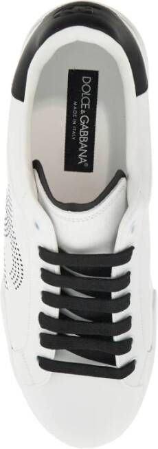 Dolce & Gabbana Portofino Leren Sneakers met Geperforeerd Logo White Heren