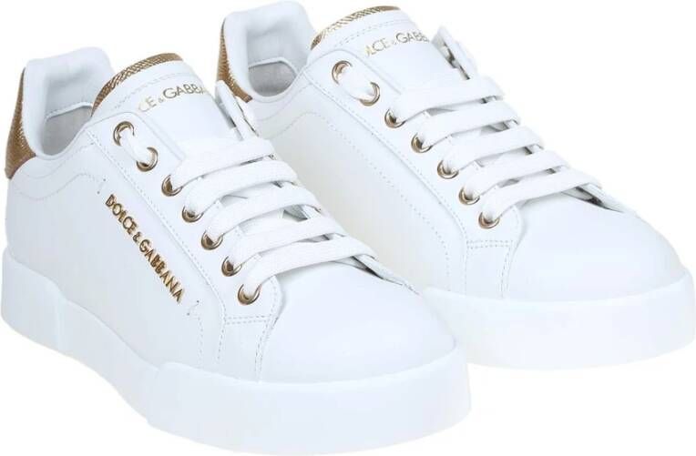 Dolce & Gabbana Portofino Sneakers Wit Leer Logo Parel White Dames