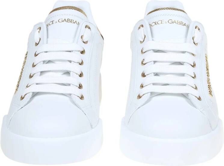 Dolce & Gabbana Portofino Sneakers Wit Leer Logo Parel White Dames