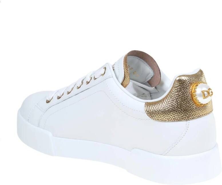 Dolce & Gabbana Portofino Sneakers Wit Leer Logo Parel White Dames