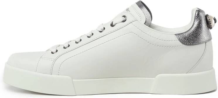 Dolce & Gabbana Portofino Wit Zilver Leren Sneakers White Dames