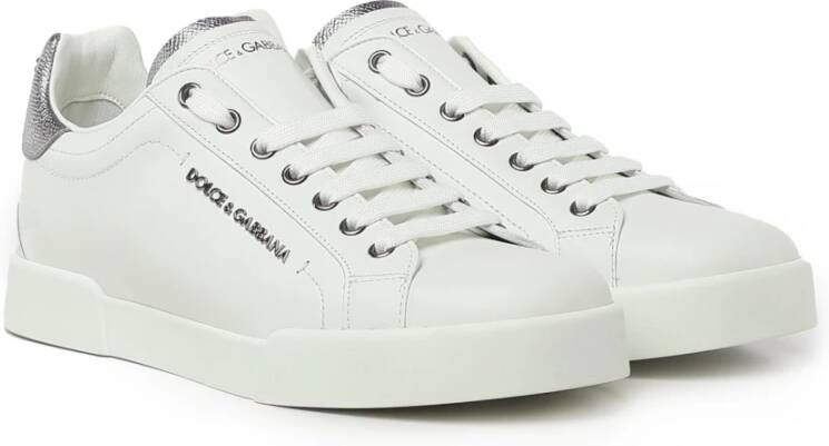 Dolce & Gabbana Portofino Wit Zilver Leren Sneakers White Dames