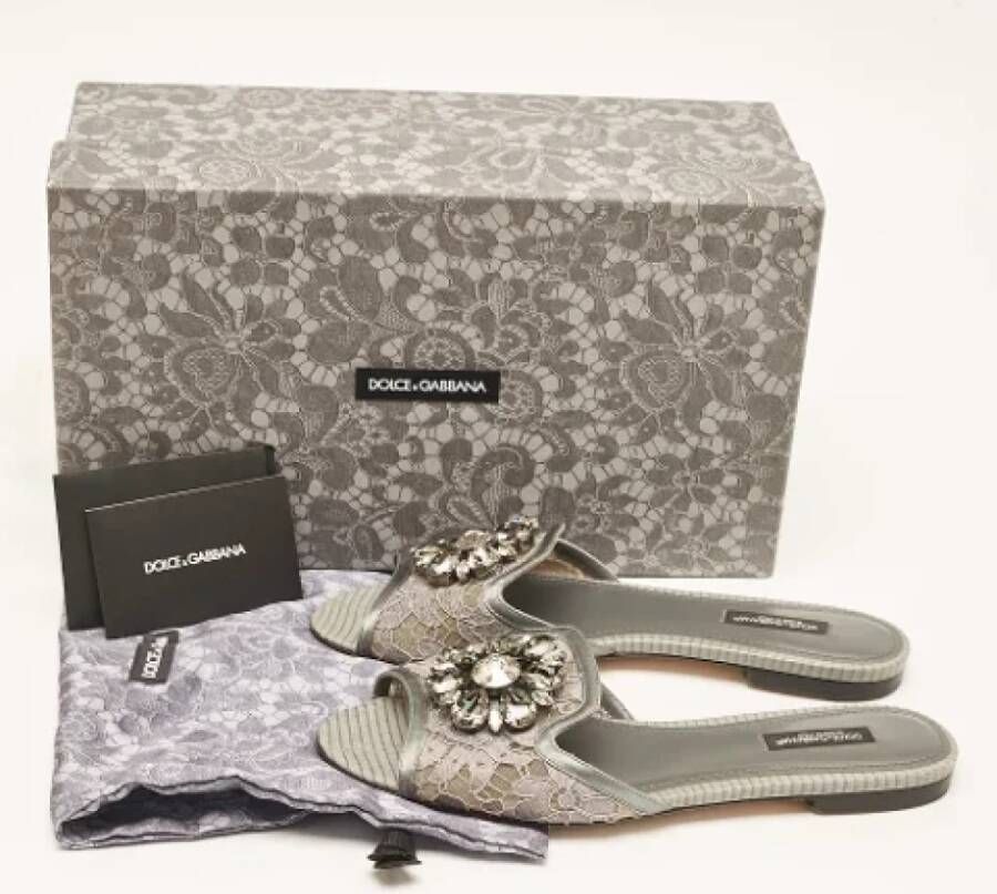 Dolce & Gabbana Pre-owned Lace flats Gray Dames