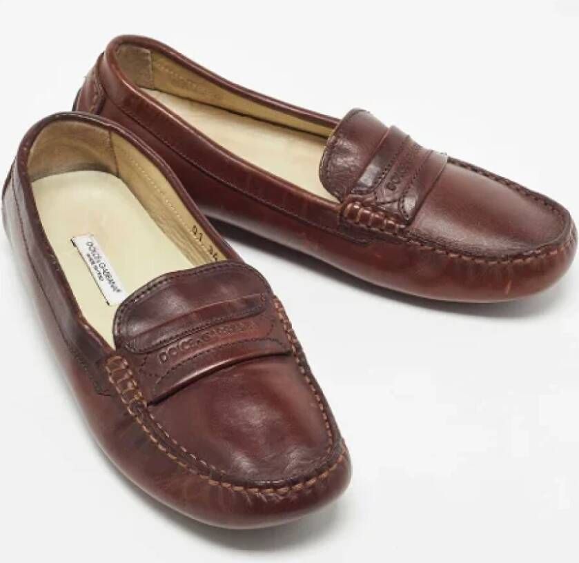 Dolce & Gabbana Pre-owned Leather flats Brown Dames