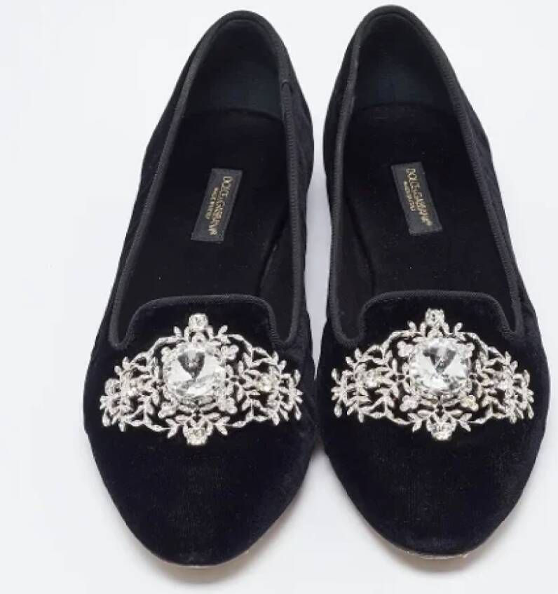 Dolce & Gabbana Pre-owned Velvet flats Black Dames