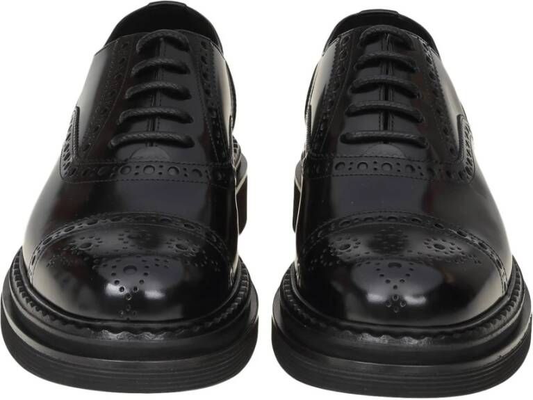 Dolce & Gabbana Premium Zwarte Leren Veterschoenen Black Heren