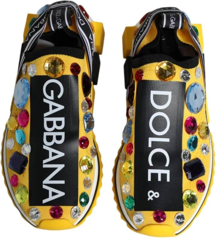 Dolce & Gabbana Rhinestone Lage Sneakers Geel Yellow Dames