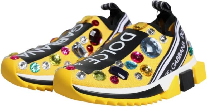 Dolce & Gabbana Rhinestone Lage Sneakers Geel Yellow Dames