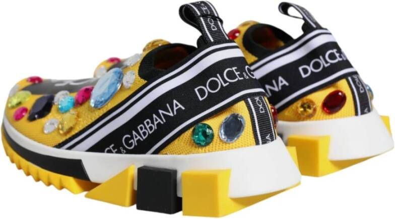 Dolce & Gabbana Rhinestone Lage Sneakers Geel Yellow Dames