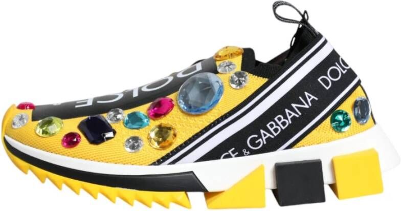 Dolce & Gabbana Rhinestone Lage Sneakers Geel Yellow Dames