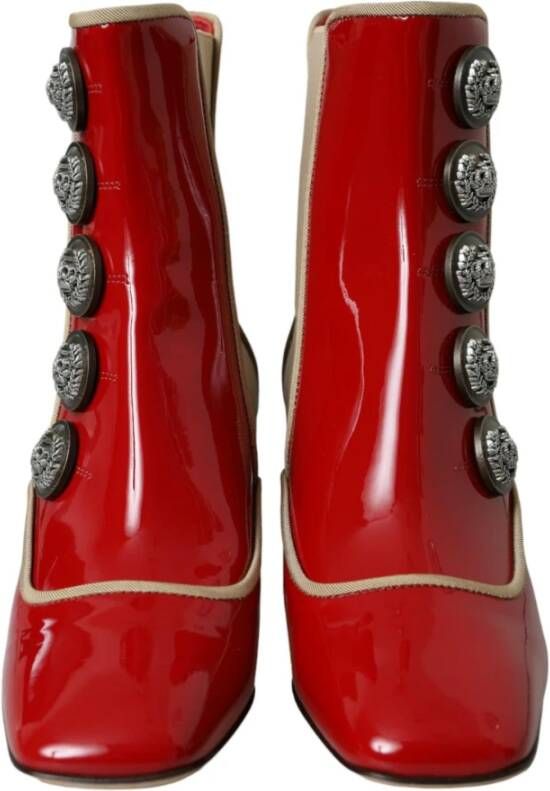 Dolce & Gabbana Rode Beige Leren Versierde Mid Calf Laarzen Red Dames