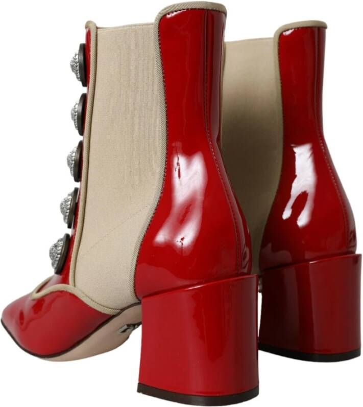 Dolce & Gabbana Rode Beige Leren Versierde Mid Calf Laarzen Red Dames