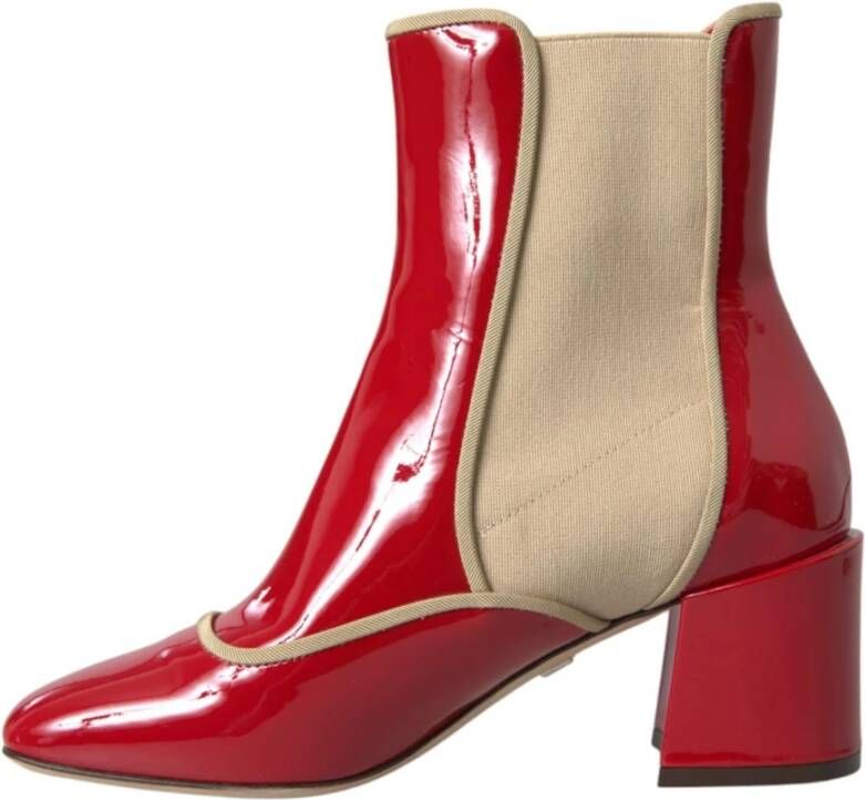 Dolce & Gabbana Rode Beige Leren Versierde Mid Calf Laarzen Red Dames