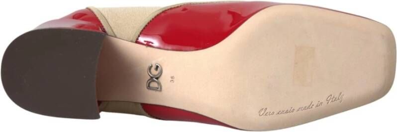 Dolce & Gabbana Rode Beige Leren Versierde Mid Calf Laarzen Red Dames