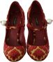 Dolce & Gabbana Rode Bloemen Brokaat Mary Jane Hakken Red Dames - Thumbnail 3