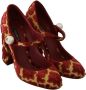 Dolce & Gabbana Rode Bloemen Brokaat Mary Jane Hakken Red Dames - Thumbnail 6