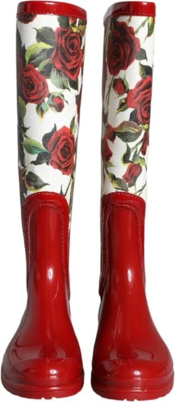 Dolce & Gabbana Rode Bloemen Rubber Kniehoge Laarzen Multicolor Dames