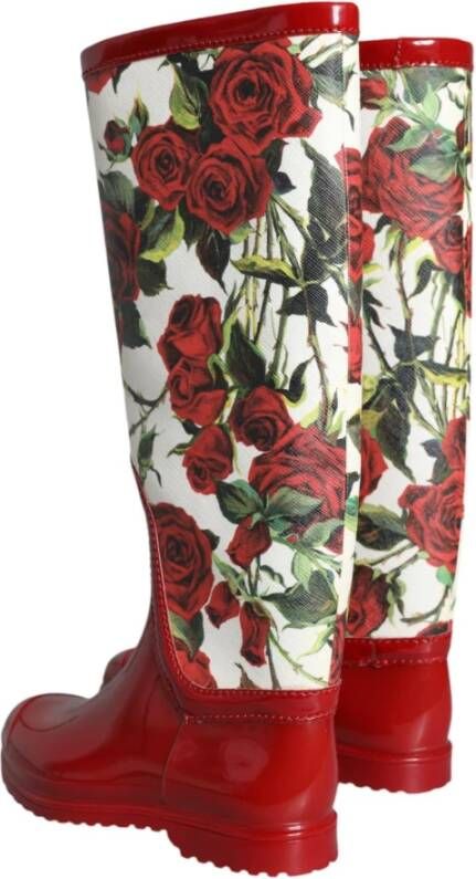 Dolce & Gabbana Rode Bloemen Rubber Kniehoge Laarzen Multicolor Dames