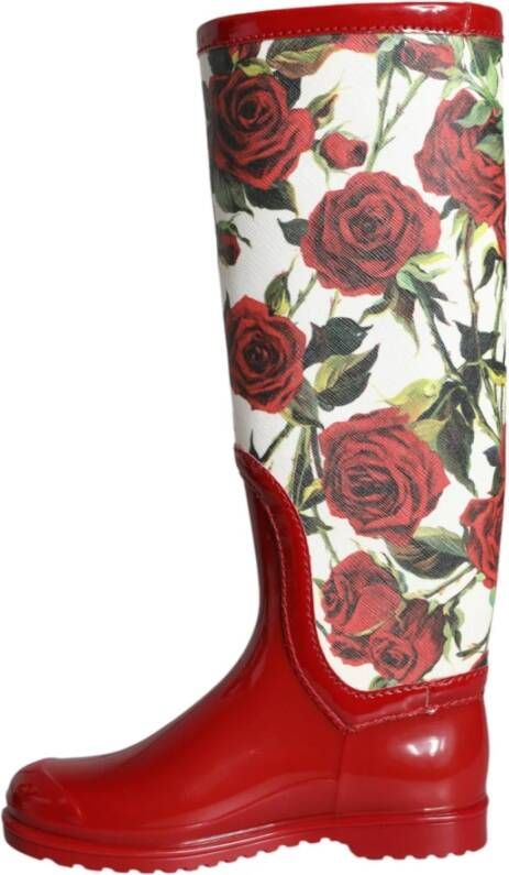 Dolce & Gabbana Rode Bloemen Rubber Kniehoge Laarzen Multicolor Dames