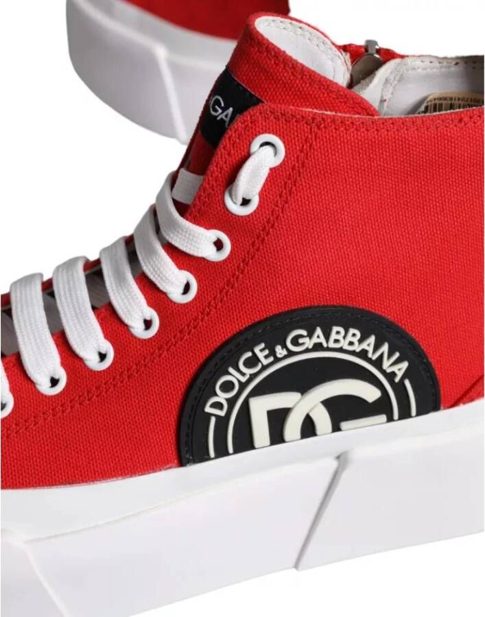 Dolce & Gabbana Rode Canvas Logo High Top Sneakers Laarzen Schoenen Red Dames